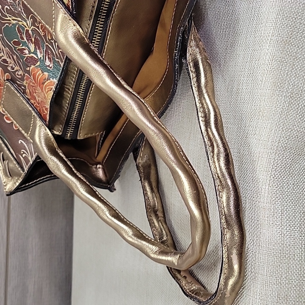 Patricia Nash Gold and Brown Floral Satchel - Picture 7 of 16